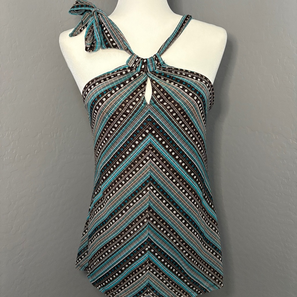 NY&CO Halter Top Geometrics Brown‎ White Teal  Size M